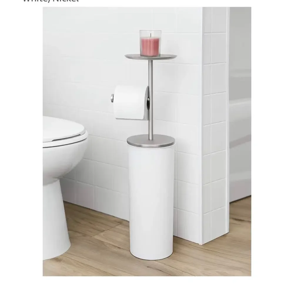 Umbra Portaloo Toilet Paper Stand and Reserve, White/Nickel